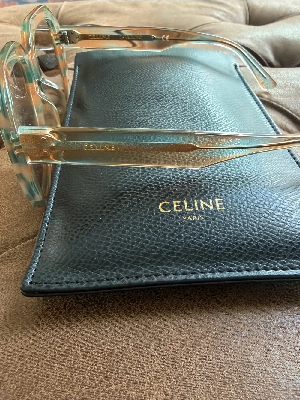 Celine Translucent Light Tortoise Square Sunglasses with Brown Lenses